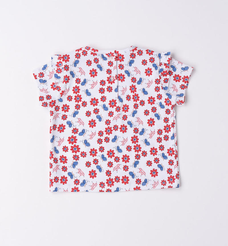Sarabanda floral T-shirt for girls from 9 months to 8 years BIANCO-INDIGO-6VG8