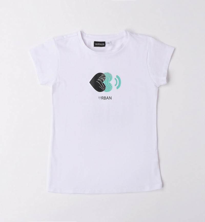 Sarabanda wrap-around T-shirt for girls from 8 to 16 years BIANCO-0113