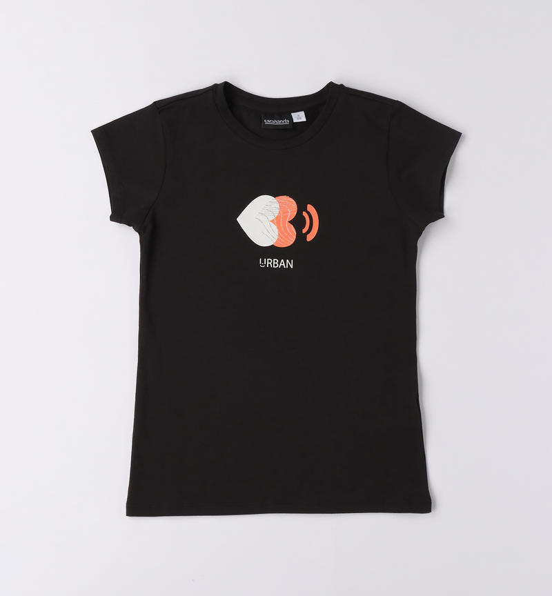 Sarabanda wrap-around T-shirt for girls from 8 to 16 years NERO-0658