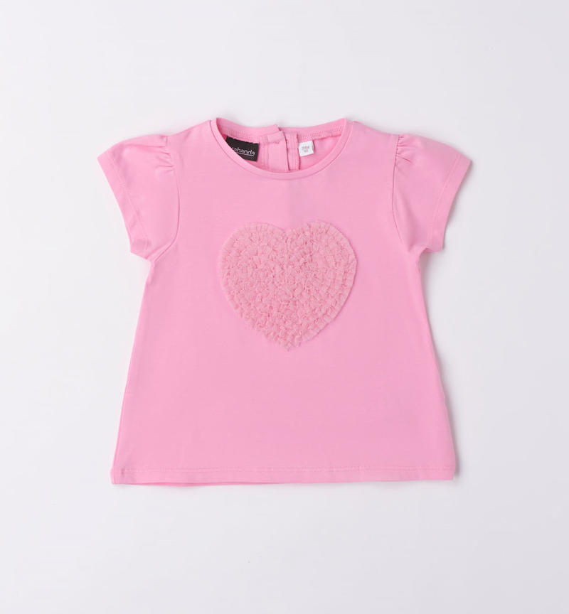Sarabanda heart design T-shirt for girls from 9 months to 8 years ROSA-2414