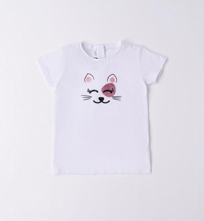 Sarabanda glitter kitten T-shirt for girls from 9 months to 8 years BIANCO-0113