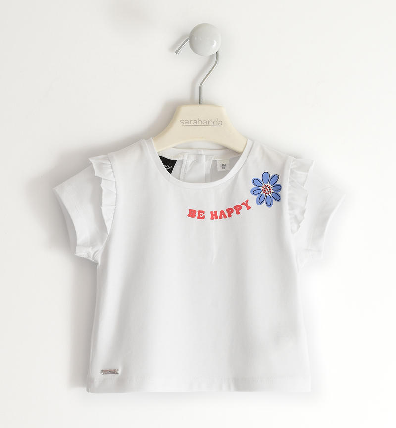 Sarabanda T-shirt with ruffles for girls from 9 months to 8 years BIANCO-0113