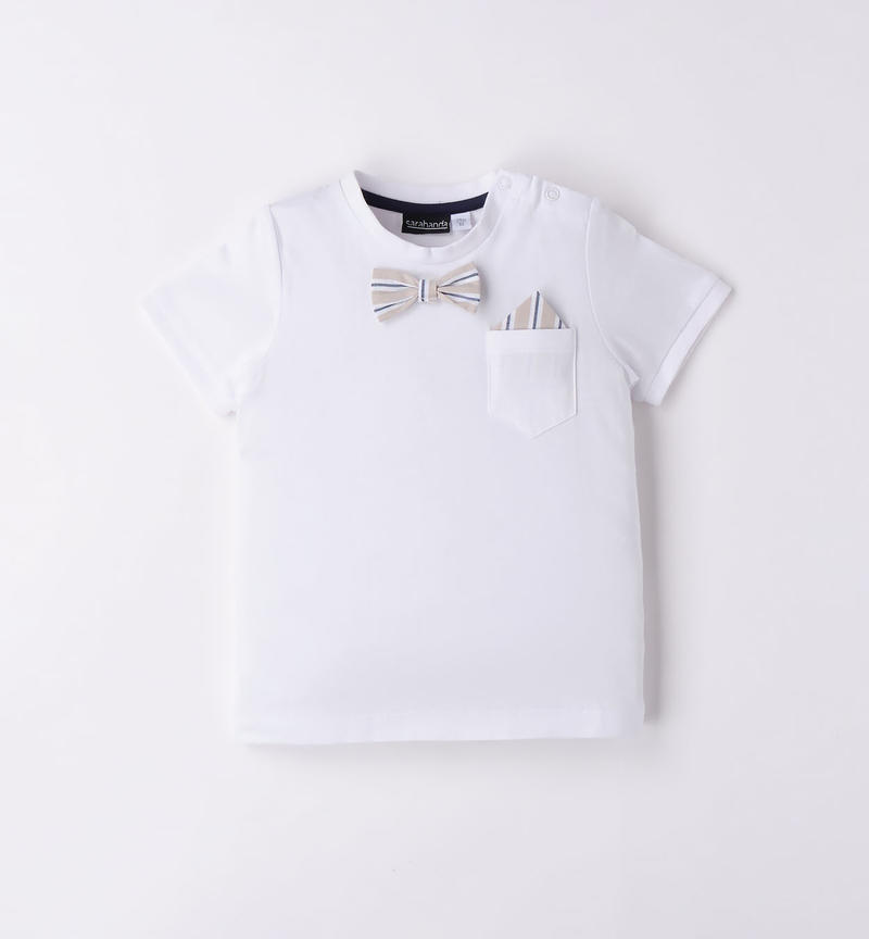Sarabanda bow tie t-shirt for boys from 9 months to 8 years BIANCO-BEIGE-8033