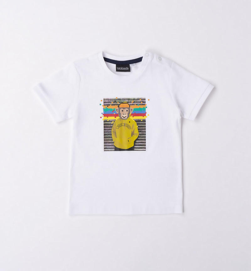 Sarabanda mixed print t-shirt for boys from 9 months to 8 years BIANCO-GIALLO-8037