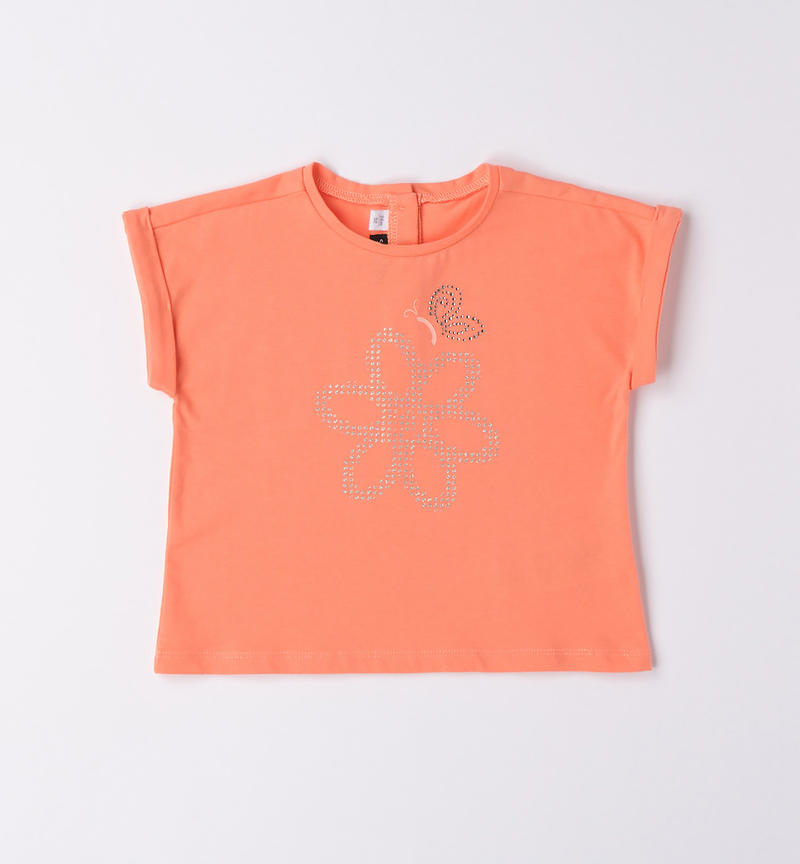 Sarabanda glitter T-shirt for girls from 9 months to 8 years MANDARINO-2132