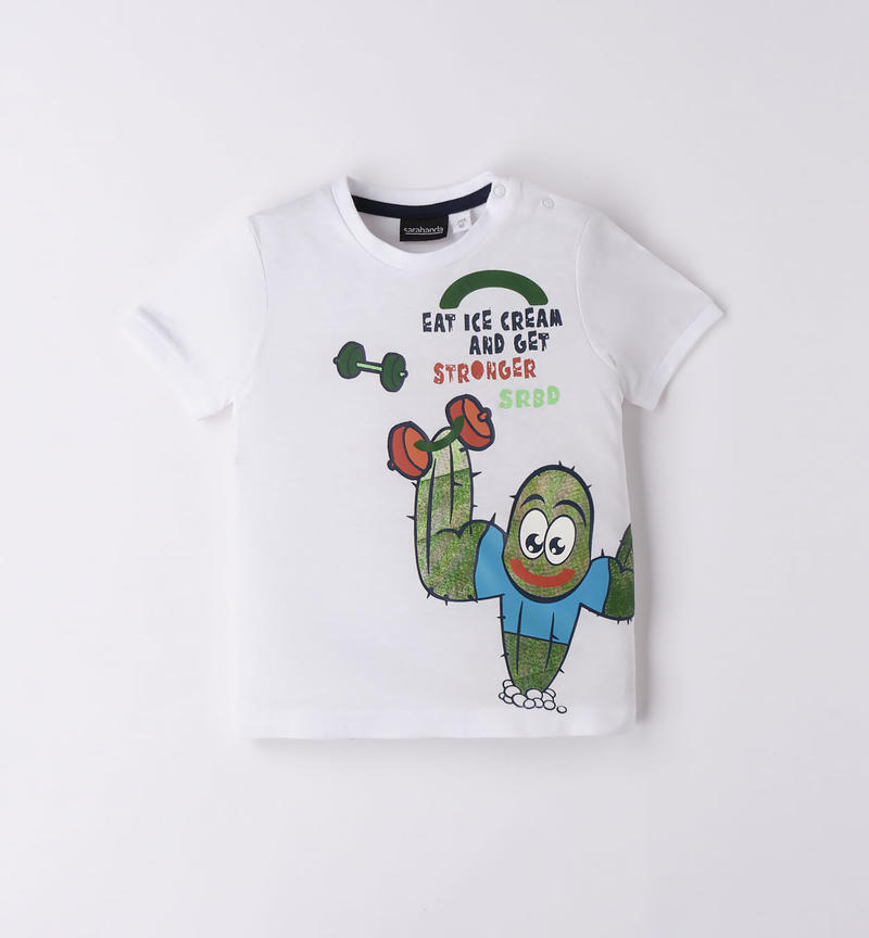 Sarabanda 100% cotton jersey t-shirt for boys from 9 months to 8 years BIANCO-VERDE-8036