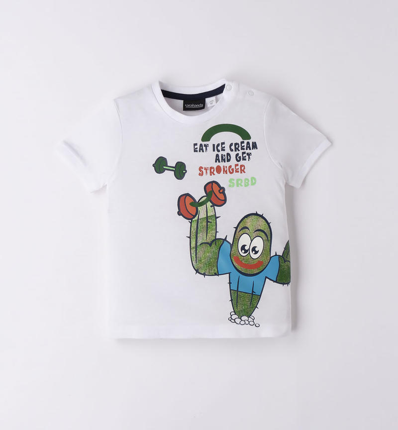 T-shirt jersey 100% cotone bambino da 9 mesi a 8 anni Sarabanda BIANCO-VERDE-8036