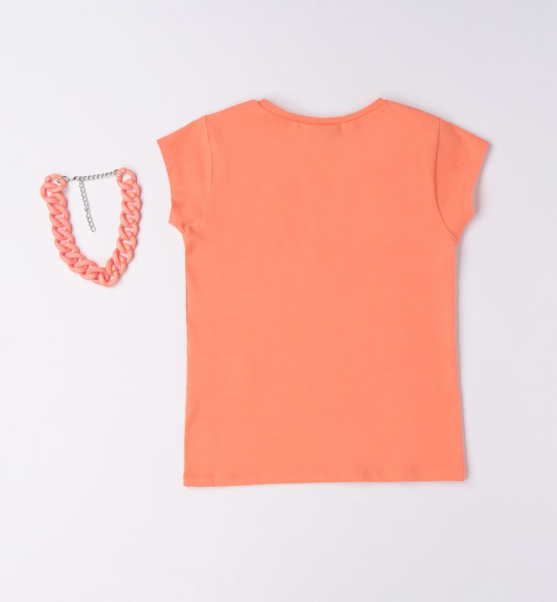 Sarabanda T-shirt with necklace for girls from 8 to 16 years MANDARINO-2132