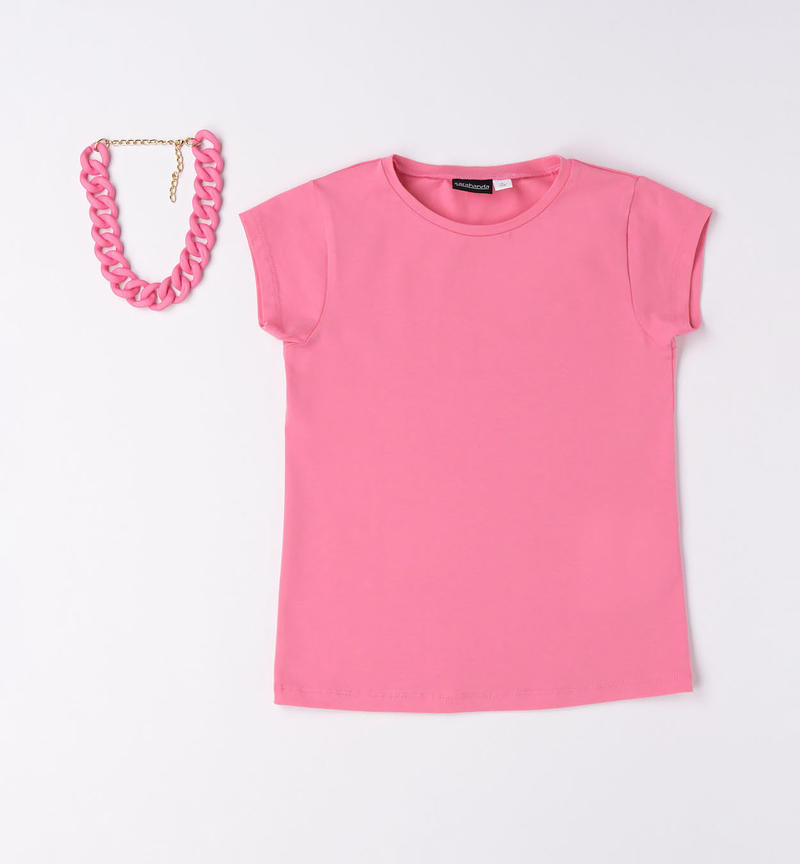 Sarabanda T-shirt with necklace for girls from 8 to 16 years ROSA-2426