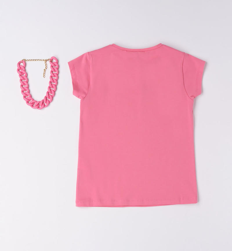 Sarabanda T-shirt with necklace for girls from 8 to 16 years ROSA-2426