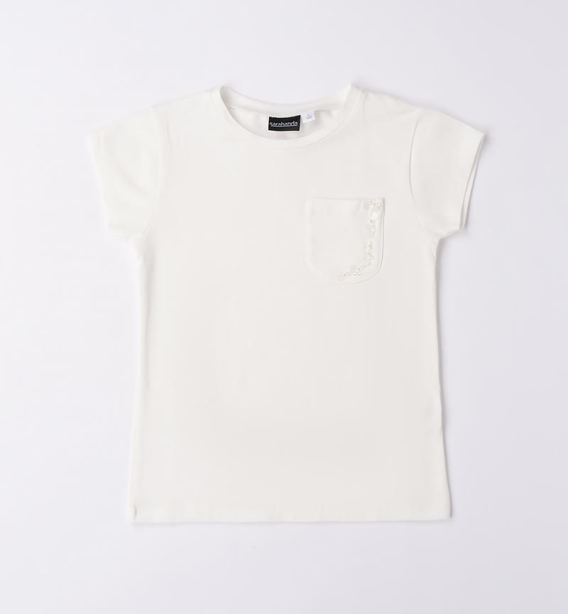 Sarabanda T-shirt with small pocket for girls from 8 to 16 years PANNA-0112