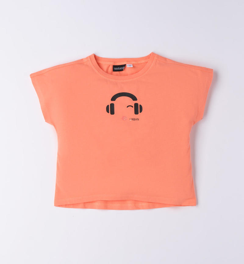 Sarabanda cotton T-shirt for girls from 8 to 16 years MANDARINO-2132