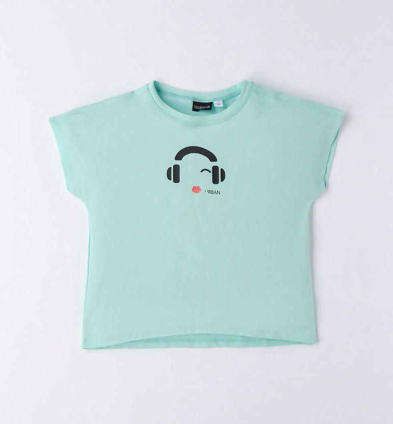 Sarabanda cotton T-shirt for girls from 8 to 16 years VERDE CHIARO-4634