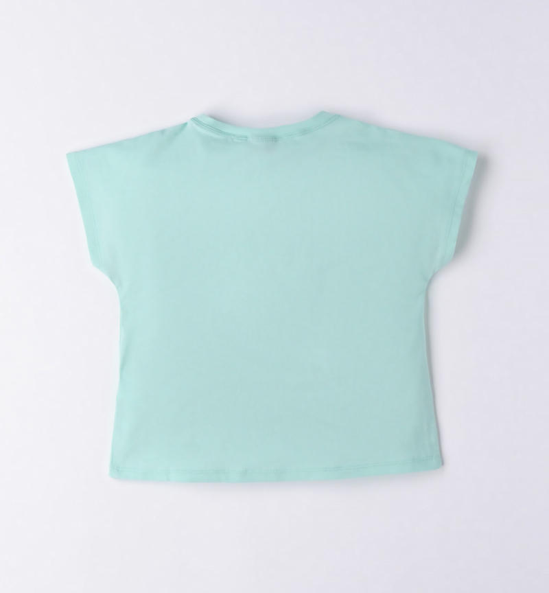 Sarabanda cotton T-shirt for girls from 8 to 16 years VERDE CHIARO-4634