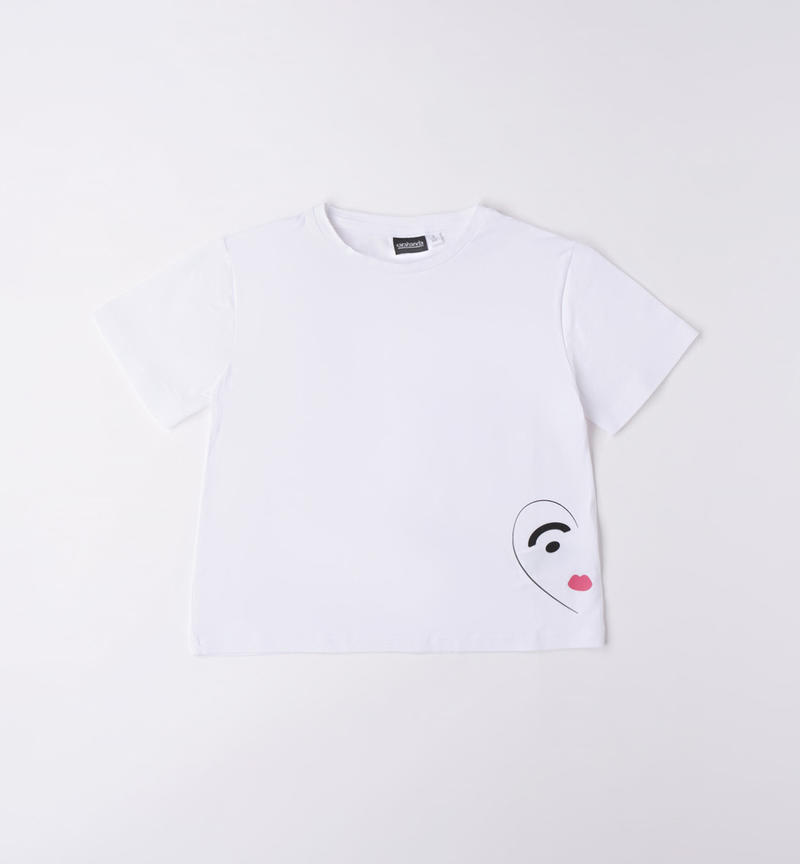 Sarabanda heart print T-shirt for girls from 3 to 16 years BIANCO-0113