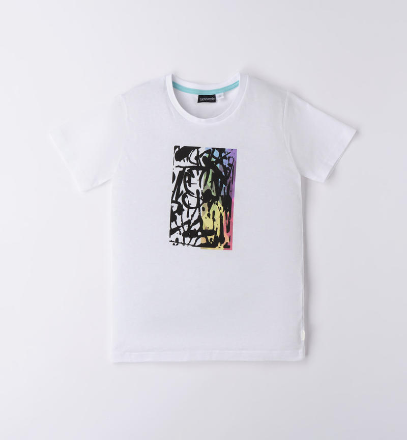 Sarabanda colourful t-shirt for boys from 8 to 16 years BIANCO-0113