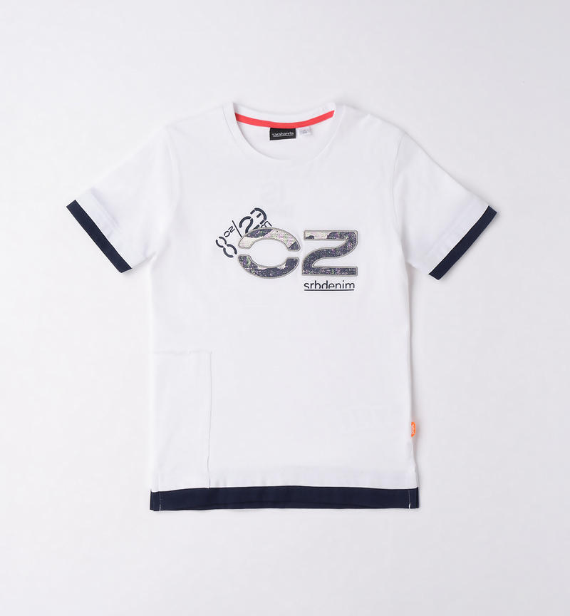 Sarabanda printed t-shirt for boys from 8 to 16 years BIANCO-0113