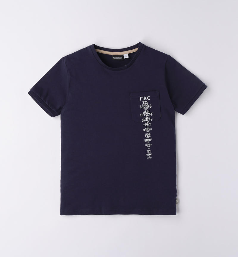 Sarabanda t-shirt with pocket for boys from 8 to 16 years NAVY-3854
