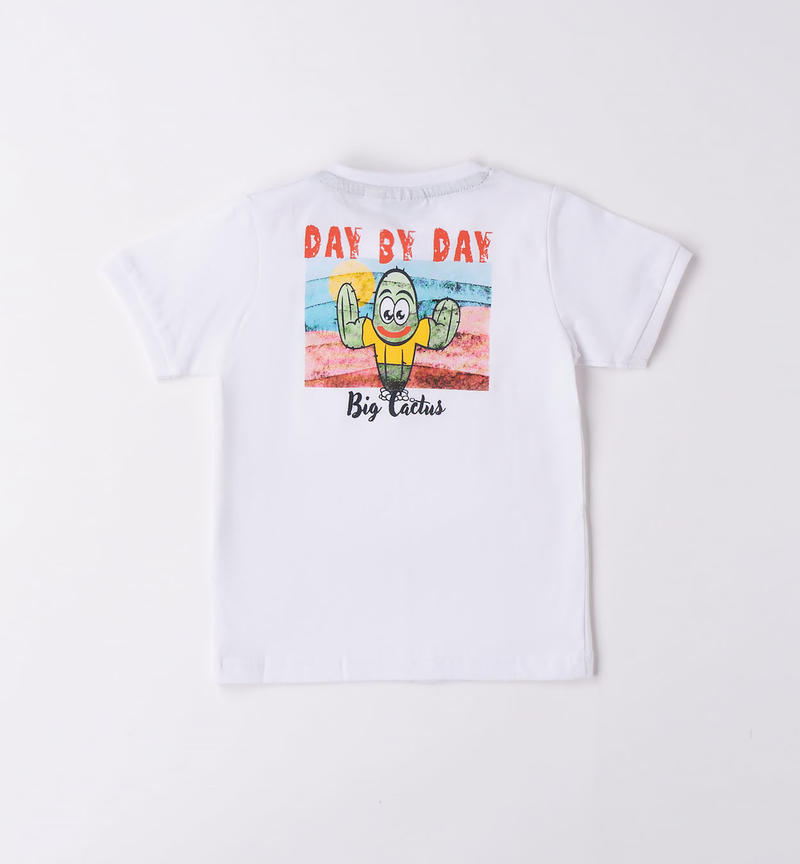 Sarabanda cactus print t-shirt for boys from 9 months to 8 years BIANCO-0113
