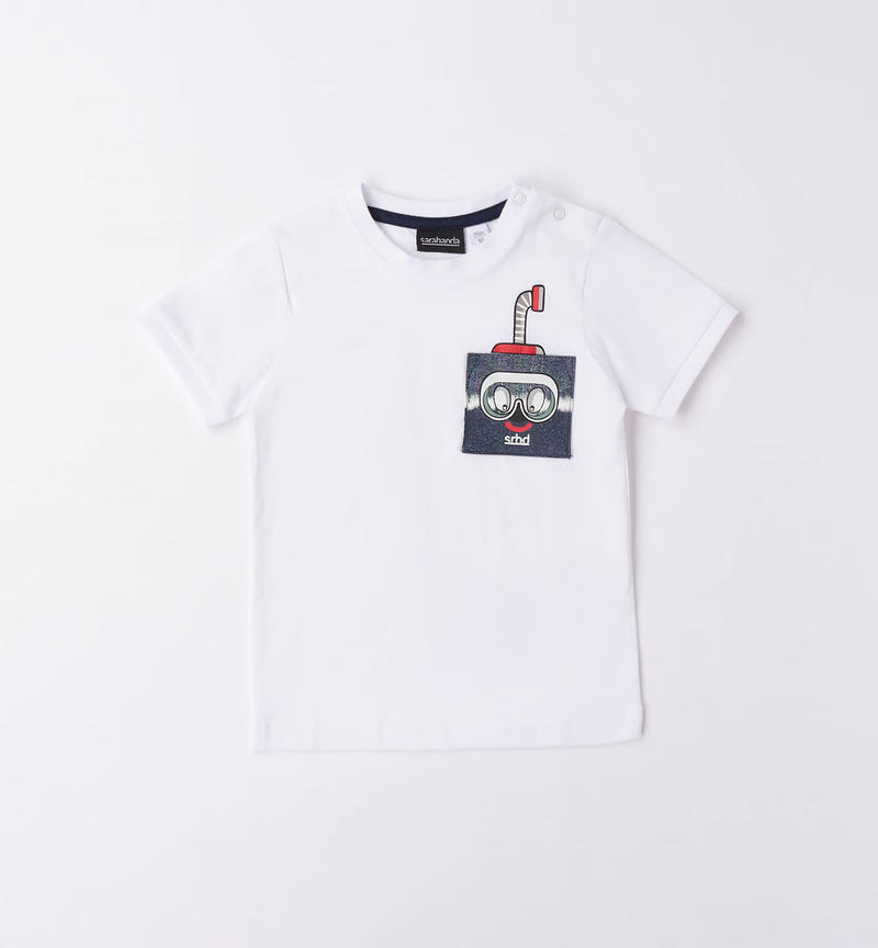Sarabanda 100% cotton pocket t-shirt for boys from 9 months to 8 years BIANCO-0113