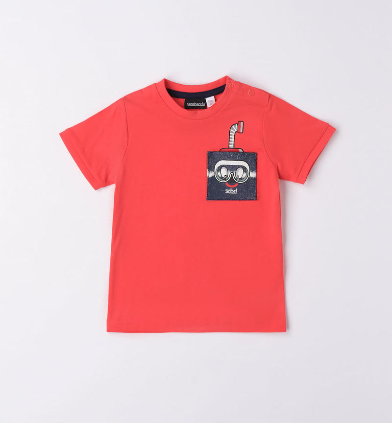 Sarabanda 100% cotton pocket t-shirt for boys from 9 months to 8 years ROSSO-2152