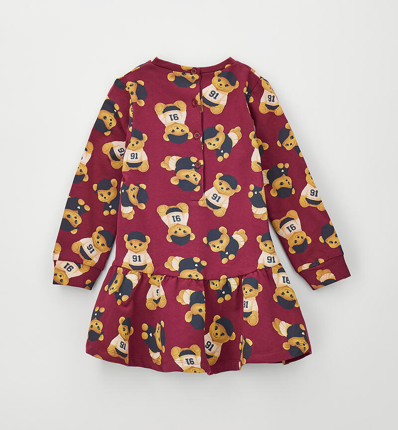 Vestito bambina con orsetti BORDEAUX-BLU-6CFP
